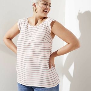 Like New Loft Plus Striped Cutout Back Flutter Top